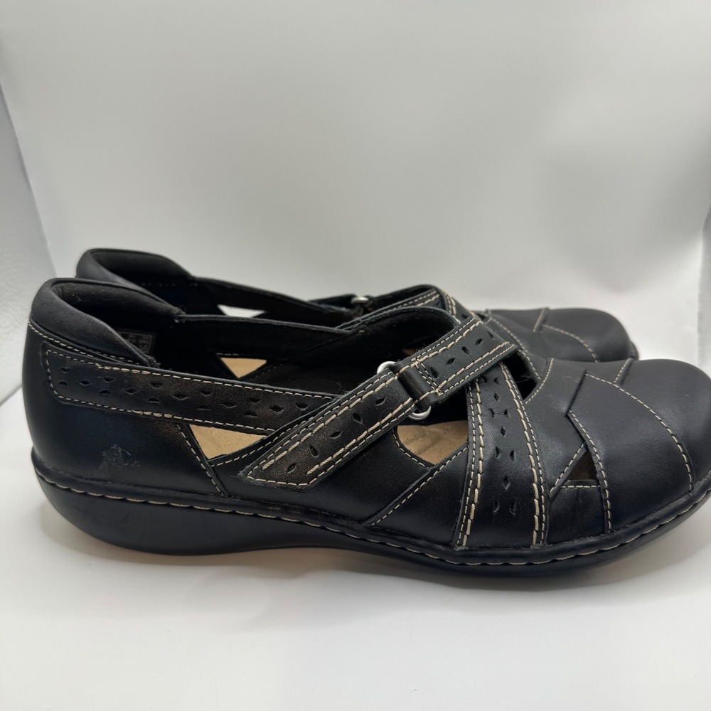 Clarks 10 Cheyn Madi Shoes Womens Black Leather Contrast Stitch Mary Jane Flat